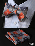 mens womens unisex silk bow tie with pocket square hankerchief plaid checkered polka dots paisley