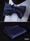 mens womens unisex silk bow tie with pocket square hankerchief plaid checkered polka dots paisley
