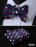 mens womens unisex silk bow tie with pocket square hankerchief plaid checkered polka dots paisley