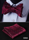 mens womens unisex silk bow tie with pocket square hankerchief plaid checkered polka dots paisley