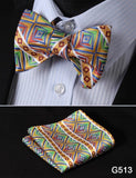 mens womens unisex silk bow tie with pocket square hankerchief plaid checkered polka dots paisley