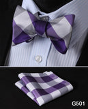 mens womens unisex silk bow tie with pocket square hankerchief plaid checkered polka dots paisley