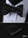 mens womens unisex silk bow tie with pocket square hankerchief plaid checkered polka dots paisley
