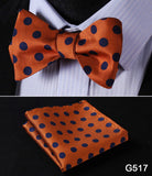 mens womens unisex silk bow tie with pocket square hankerchief plaid checkered polka dots paisley