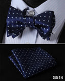 mens womens unisex silk bow tie with pocket square hankerchief plaid checkered polka dots paisley