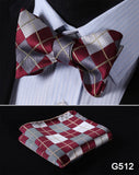 mens womens unisex silk bow tie with pocket square hankerchief plaid checkered polka dots paisley