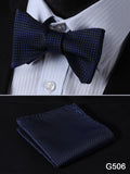 mens womens unisex silk bow tie with pocket square hankerchief plaid checkered polka dots paisley