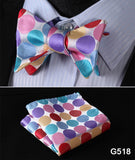 mens womens unisex silk bow tie with pocket square hankerchief plaid checkered polka dots paisley