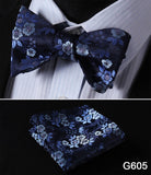 mens womens unisex silk bow tie with pocket square hankerchief plaid checkered polka dots paisley