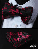 mens womens unisex silk bow tie with pocket square hankerchief plaid checkered polka dots paisley