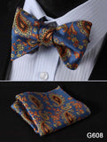 mens womens unisex silk bow tie with pocket square hankerchief plaid checkered polka dots paisley