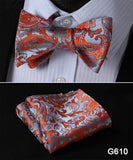mens womens unisex silk bow tie with pocket square hankerchief plaid checkered polka dots paisley