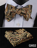 mens womens unisex silk bow tie with pocket square hankerchief plaid checkered polka dots paisley