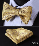 mens womens unisex silk bow tie with pocket square hankerchief plaid checkered polka dots paisley