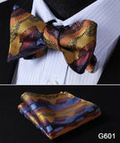 mens womens unisex silk bow tie with pocket square hankerchief plaid checkered polka dots paisley