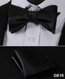 mens womens unisex silk bow tie with pocket square hankerchief plaid checkered polka dots paisley