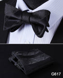 mens womens unisex silk bow tie with pocket square hankerchief plaid checkered polka dots paisley