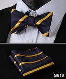 mens womens unisex silk bow tie with pocket square hankerchief plaid checkered polka dots paisley