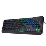 wired colorful LED back light gaming keyboard in black connects via USB cable