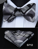 mens womens unisex silk bow tie with pocket square hankerchief plaid checkered polka dots paisley