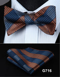 mens womens unisex silk bow tie with pocket square hankerchief plaid checkered polka dots paisley