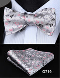 mens womens unisex silk bow tie with pocket square hankerchief plaid checkered polka dots paisley