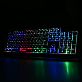 wired colorful LED back light gaming keyboard in black connects via USB cable